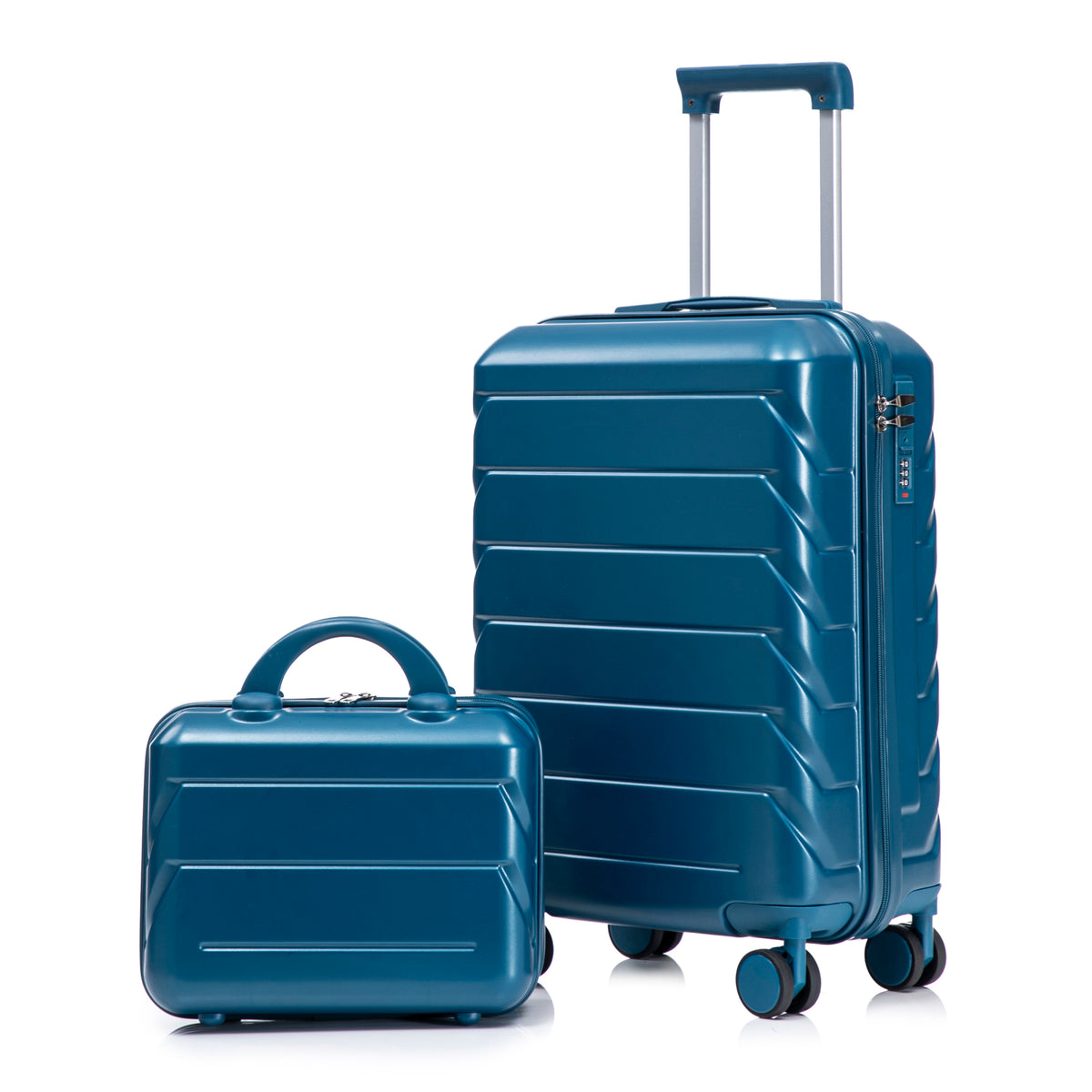 Dark Blue ABS Spinner Luggage Set with 14' Cosmetic Case, 20' Suitcase & 14' Makeup Organizer