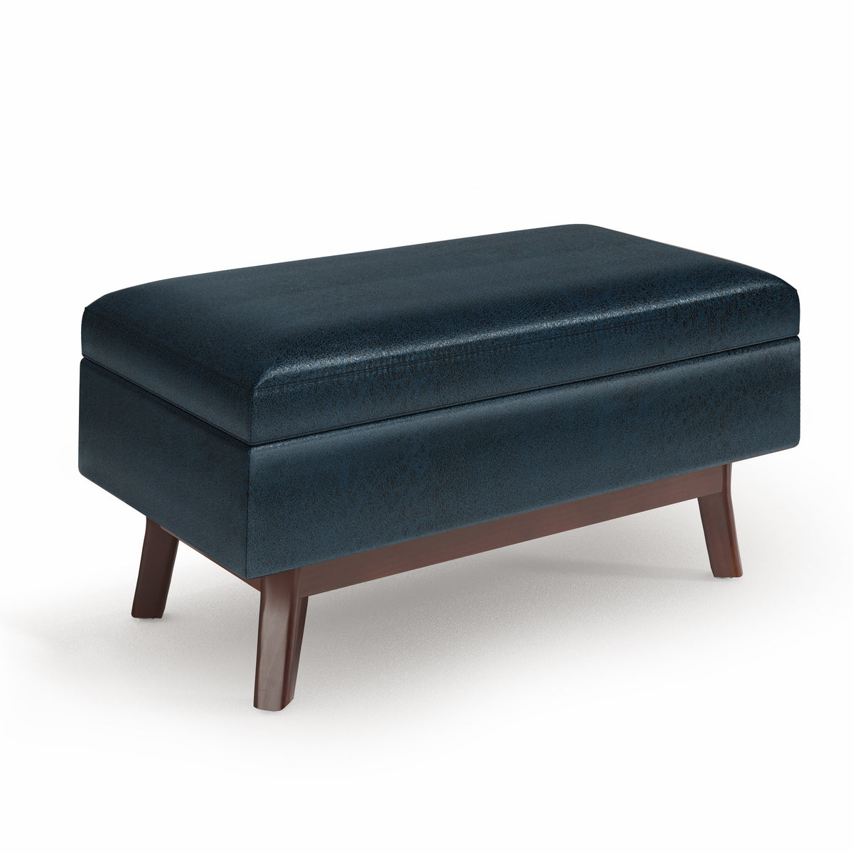 Owen - Small Rectangular Storage Ottoman - Distressed Dark Blue
