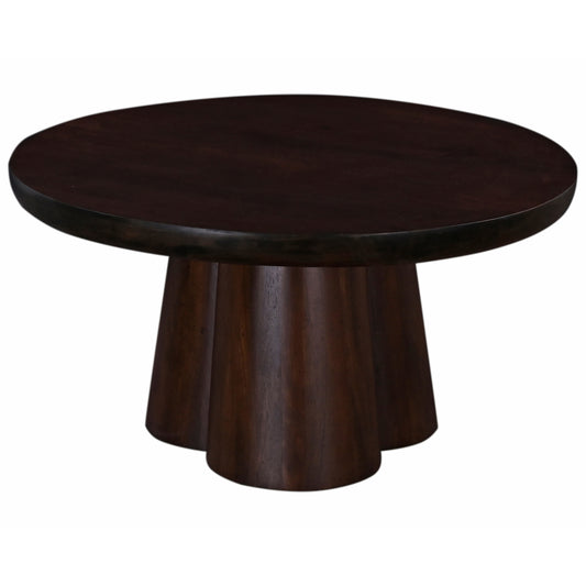 Living Room 31 in. Round Wooden Coffee Table with Pedestal Base, Accent Sofa Side Table, Dark Brown