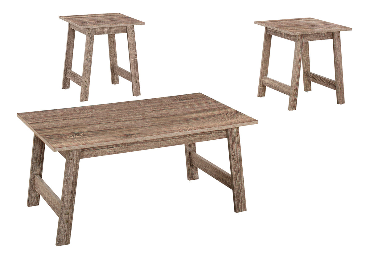 Table Set, 3pcs Set, Coffee, End, Side, Accent, Living Room, Brown Laminate, Transitional