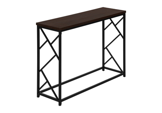 Accent Table, Console, Entryway, Narrow, Sofa, Living Room, Bedroom, Brown Laminate, Black Metal, Contemporary, Modern