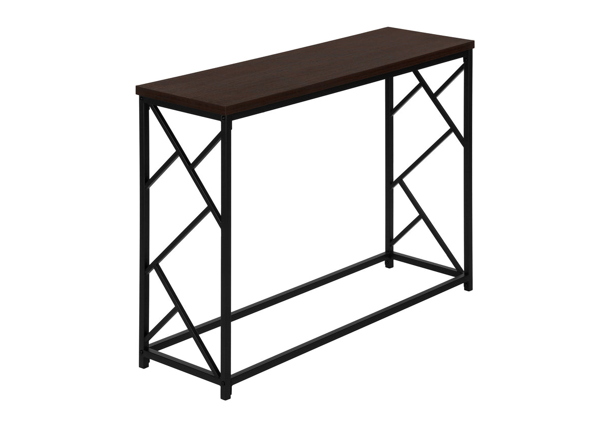 Accent Table, Console, Entryway, Narrow, Sofa, Living Room, Bedroom, Brown Laminate, Black Metal, Contemporary, Modern