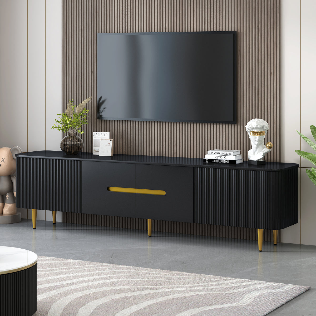 U-Can 78.7''Minimalist TV Stand for TVs up to 85 Inches, Modern Entertainment Center Media Console with 4 Spacious Cabinets for Living room