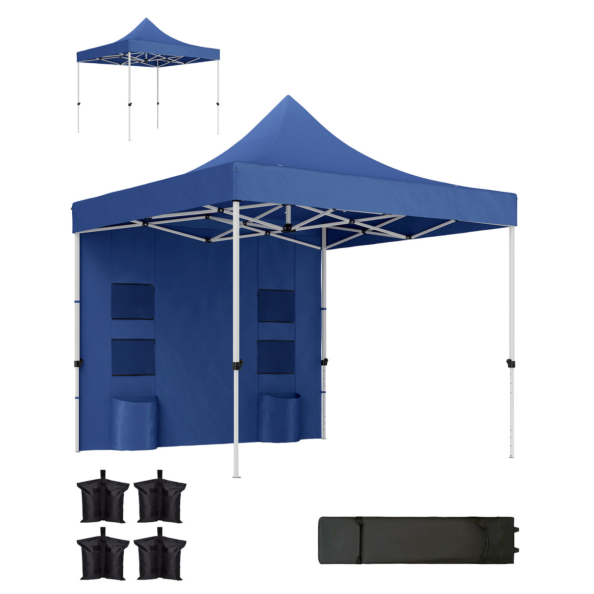 Outsunny 10' x 10' Heavy Duty Pop Up Canopy Tent with Sidewall, UPF50+ Instant Sun Shelter, Dark Blue