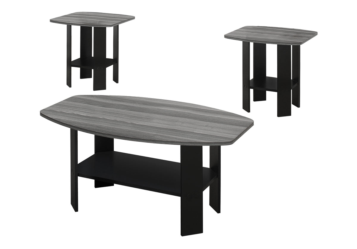 Table Set, 3pcs Set, Coffee, End, Side, Accent, Living Room, Black And Grey Laminate, Transitional
