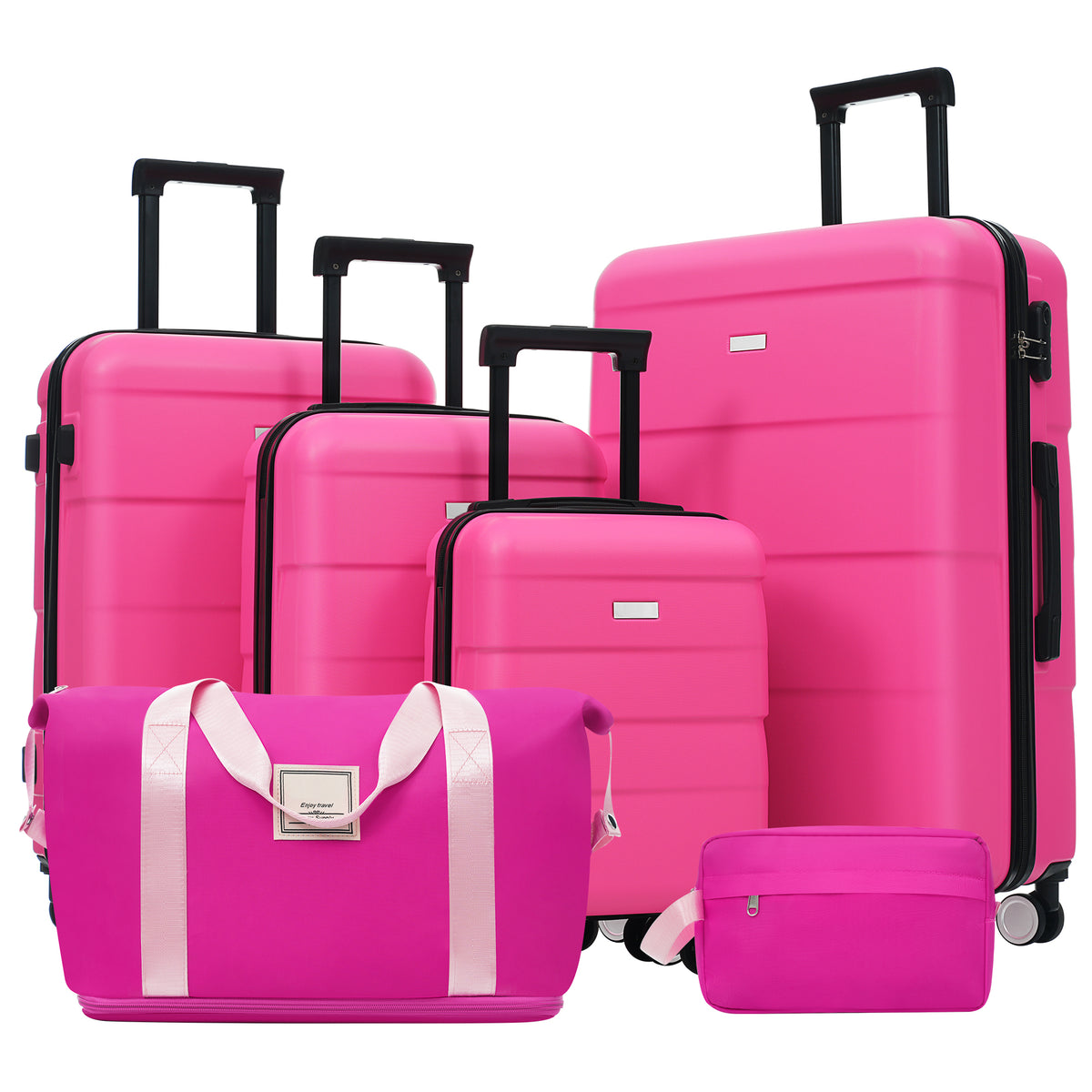 Pink Hardshell Luggage Set 6-Piece with Duffel & Toiletry Bag, Lightweight ABS Material, 16+20+24+28 Inch, Double Spinner Wheels, Password Lock