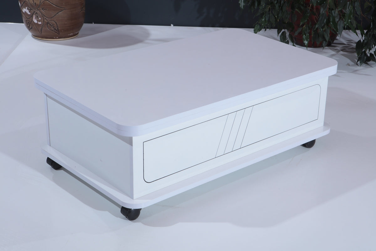 Rio Smart Coffee Table For Living Room, Adjustable Height Coffee Table, 1003 White