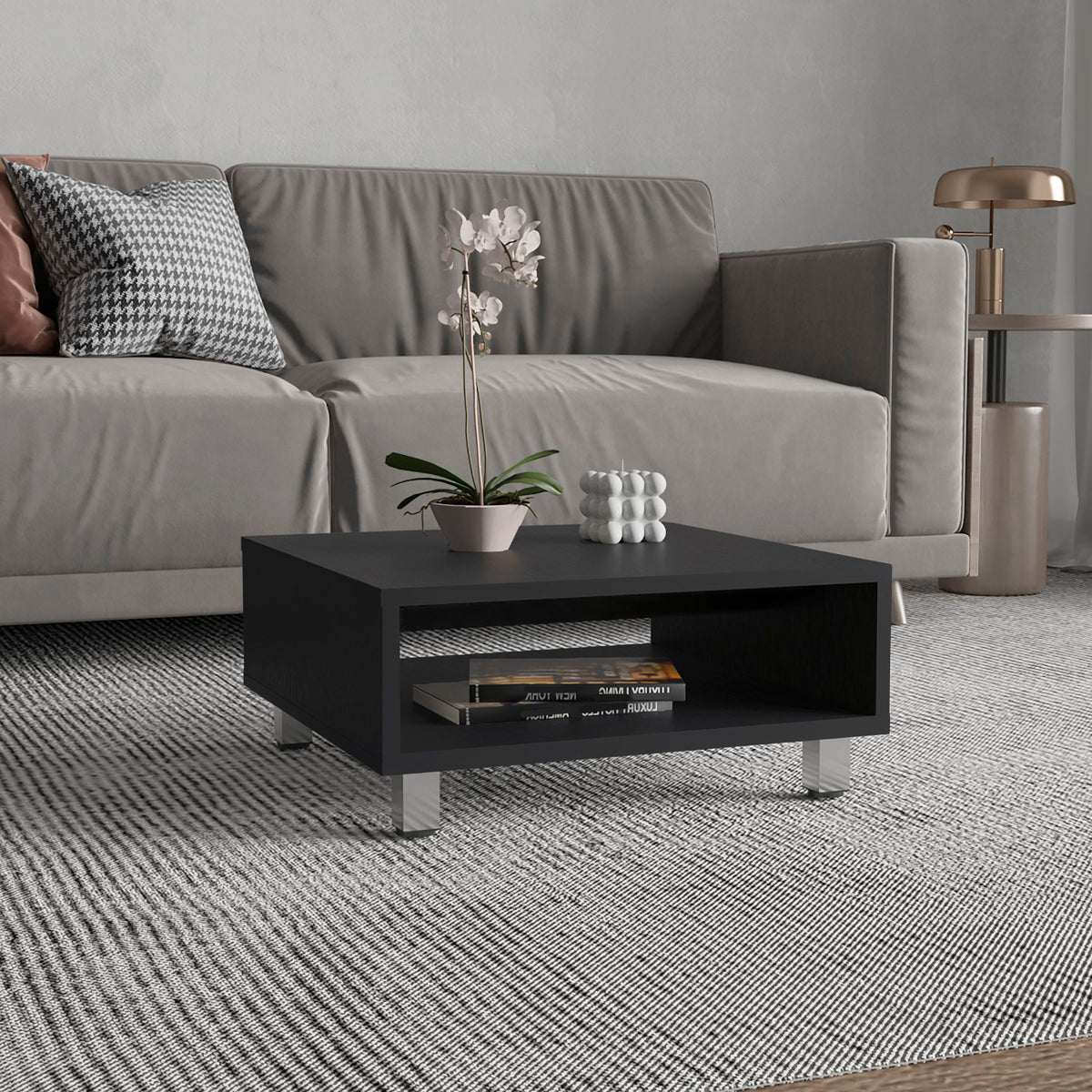 Eclipse 10' H Low Minimalistic Square Coffe Table with Open Storage Black