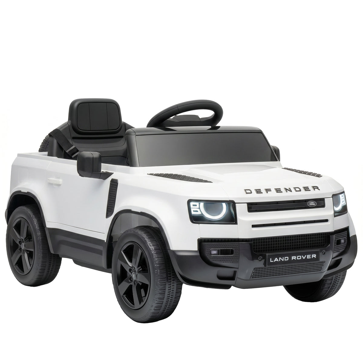 Qaba 12V Ride on Car, Licensed Land Rover Defender Kids Electric Car with Remote Control, 4-Wheel Suspension, Slow Start, 3 Speeds, Battery Powered Vehicle with Lights, Music, Horn for Ages 3-5, White