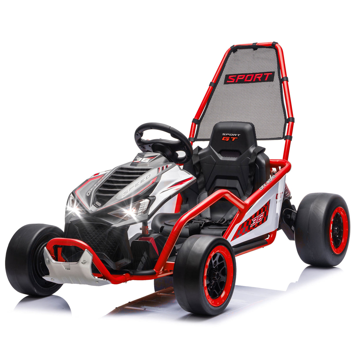 Red 24V 400W Electric Kids Ride-On Go-Kart with Roll Cage, EVA Tires, Rear Suspension, Bluetooth Music, 5-Point Harness, 5-7.5 MPH, for Ages 6-12