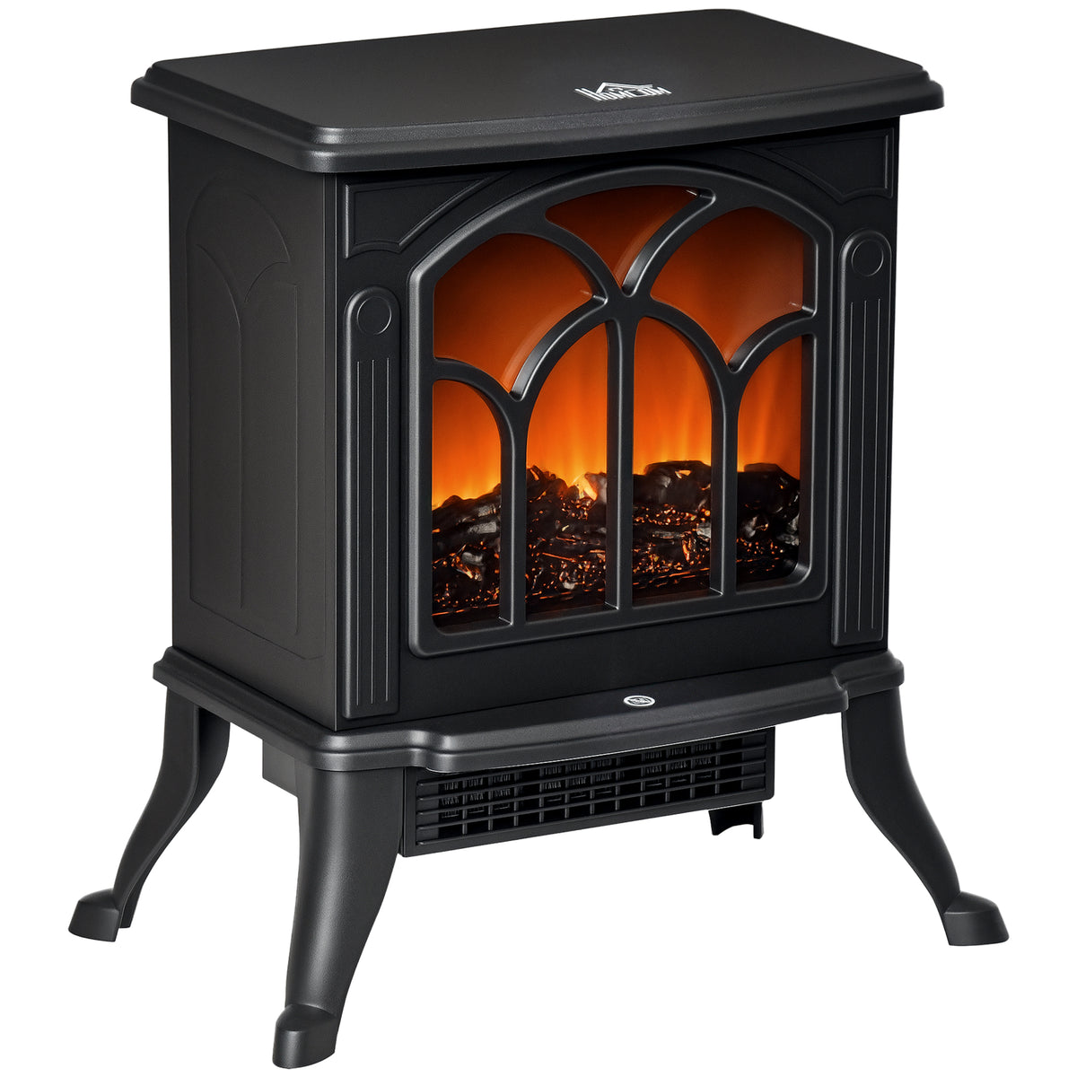 HOMCOM 17' Freestanding Electric Fireplace Stove, Fire Place Heater with Realistic Logs and Flame Effect and Overheat Protection, 750W/1500W, Black