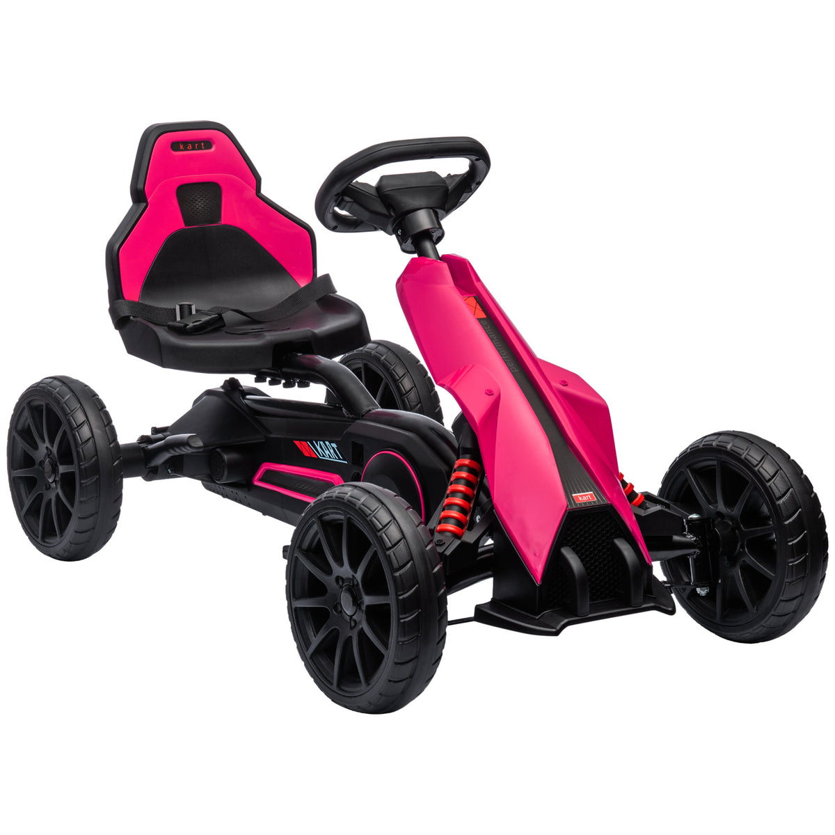 Aosom Kids Pedal Go Kart, Outdoor Ride on Toy with Adjustable Seat, Swing Axle, Handbrake, 4 Non-Slip EVA Wheels for Boys and Girls Aged 3-8 Years Old, Pink