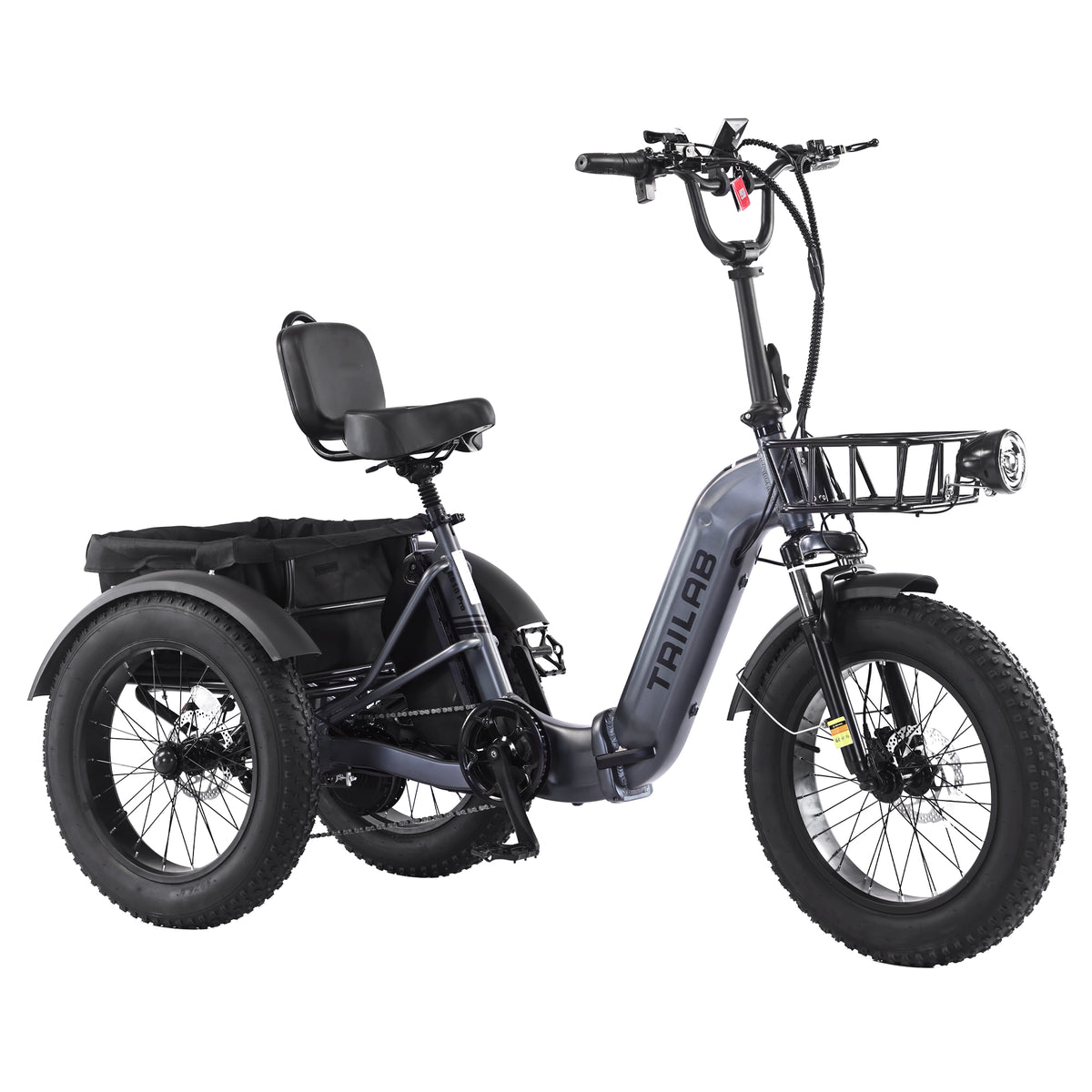 Electric Tricycle for Adults,  500W48V E-Cargo Bike, 20'x4.0'Fat Tire 3 Wheel Ebike ,Step-Thru Aluminum Frame with Push-Button Reverse, Large Basket for Women , Men