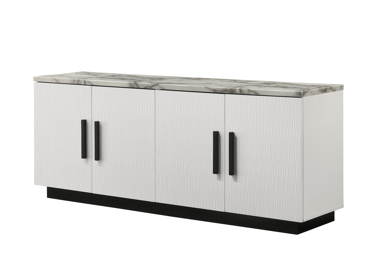 Matilda 63' White Cabinet Console Table with White Faux Marble Top