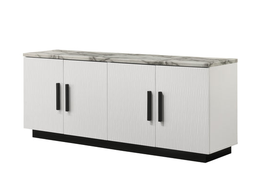 Matilda 63' White Cabinet Console Table with White Faux Marble Top