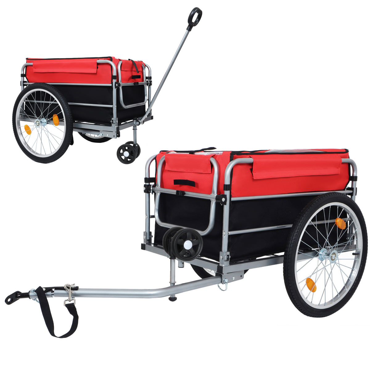 Bike Cargo Trailer, Heavy Duty 220 lbs Bicycle Wagon Cart, 20' Whee,l Folding Groceries Hauler with Safe Hitch System, Removable Cover, Oxford Fabric for Cycling Travel