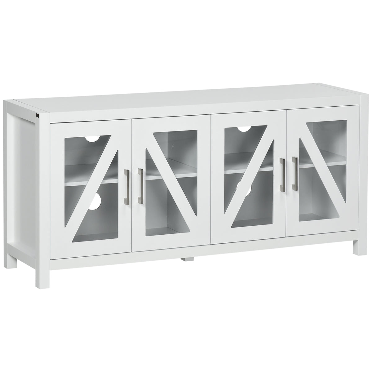 HOMCOM TV Cabinet Stand for TVs up to 58', Entertainment Center with Adjustable Shelves, 4 Glass Doors and 4 Cable Holes for Living Room, White