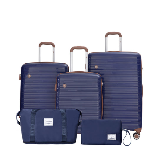 5-Piece Set (20'24'28 +a travel bag and a toiletry bag) ,PP Hardshell Carry on Luggage Set with TSA Lock Carry On Suitcase Luggage  Durable Suitcase  Color  BLUE.