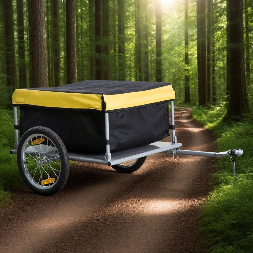 Outdoor Storage Trailer Bicycle Cargo Trailer, Two-Wheel Bike Luggage Wagon Trailer with Removable Cover,