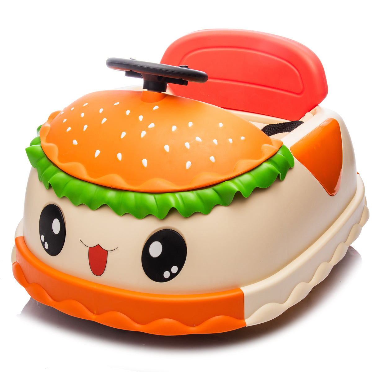 12V Kids Ride On Electric Bumper Car with Parents Control,Cute Realistic Hamburger Design,360 Degree Rotation,Storage Space,Bluetooth Music,USB,LED Lights,Power Display, Anti-Rollover for Ages 2-5