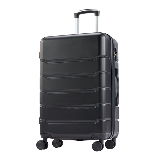 Hard sided expand suitcase with rotating wheels, TSA lock, retractable handle, black, 24'