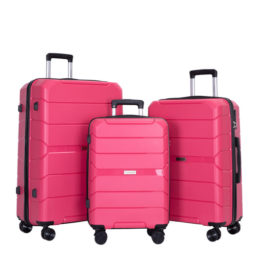 Hardshell Suitcase Spinner Wheels PP Luggage Sets Lightweight Durable Suitcase with TSA Lock,3-Piece Set (20/24/28) ,Rose