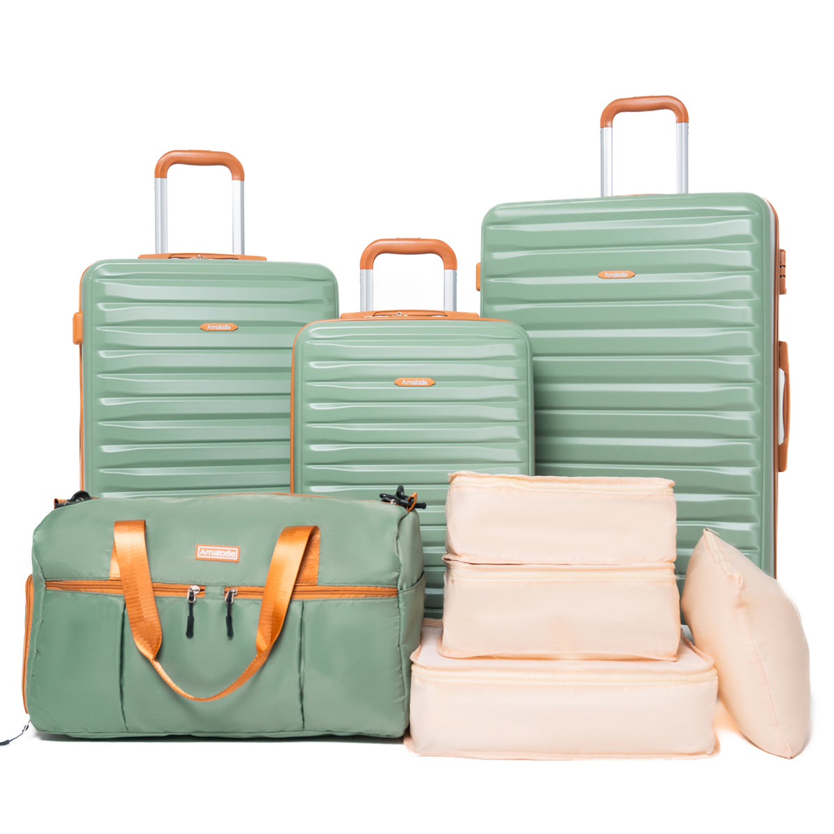 8-Piece Set (20'24'28 +19'fitness bag+4-piece storage bag) ,Hard Case Spinner Wheels ABS Luggage Sets with TSA Lock Carry On Suitcase Luggage Durable Suitcase Color Matching  GREEN