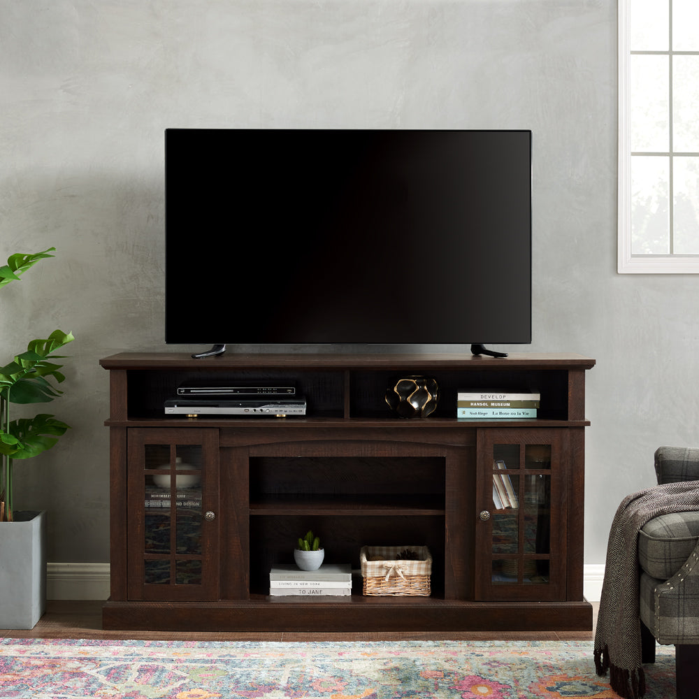 Classic TV Media Stand Modern Entertainment Console for TV Up to 65' with Open and Closed Storage Space, Espresso, 58.25'W*15.75'D*32'H