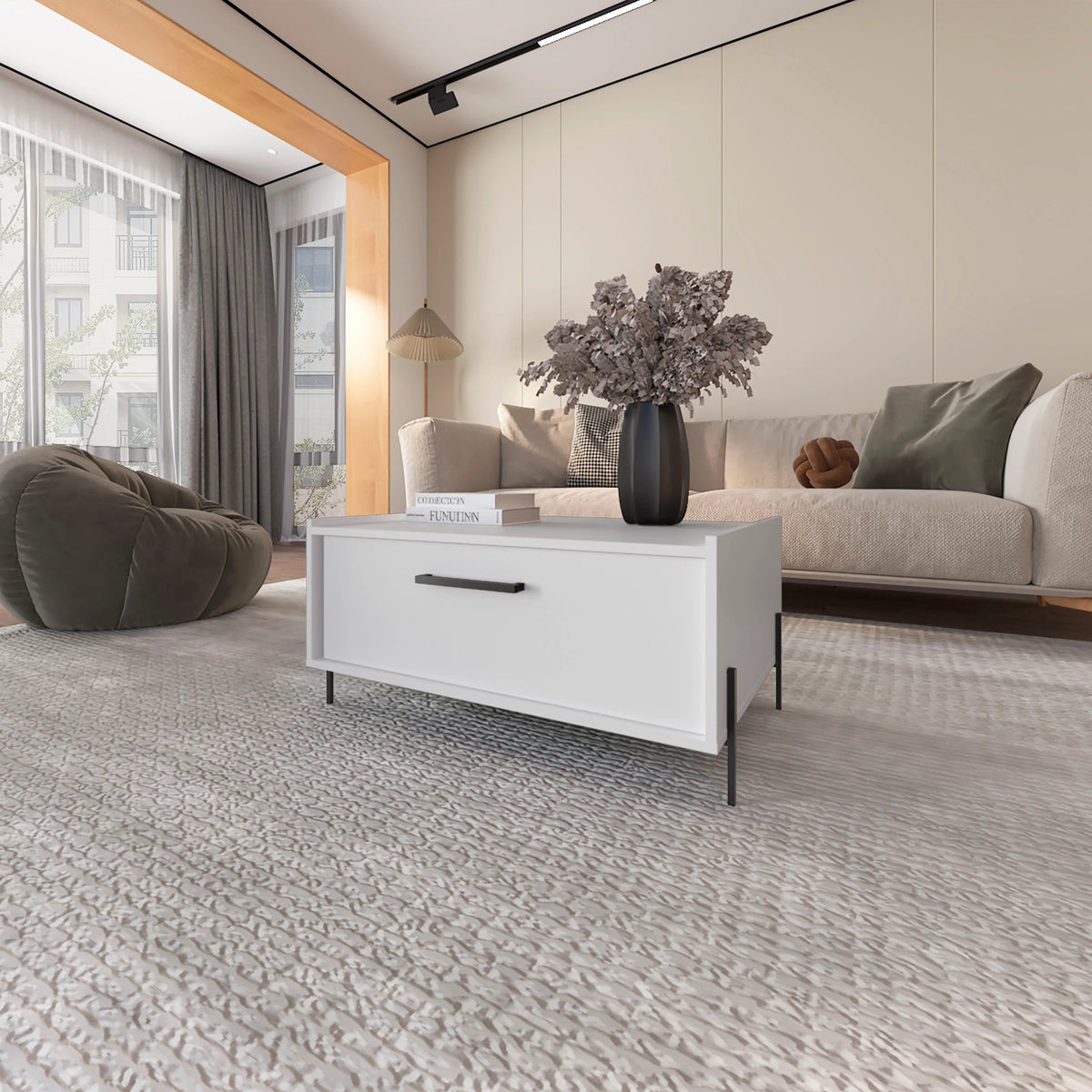 White Coffee Table with Flip-Down Door
