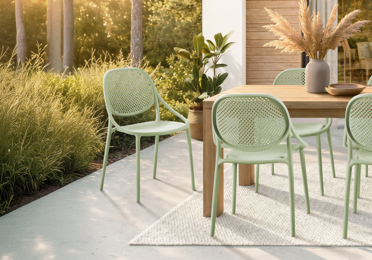 Outdoor Chair, 32'h, Stacking Dining Armchair, Patio Chairs, Set Of 4, Sea Green, Contemporary, Modern