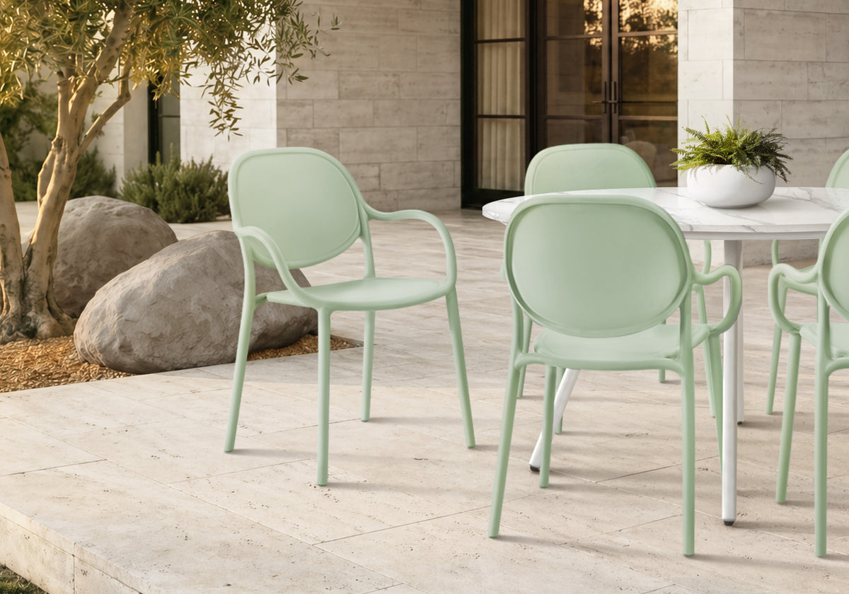 Outdoor Chair, 32'h, Stacking Dining Armchair, Patio Chairs, Set Of 4, Sea Green, Contemporary, Modern