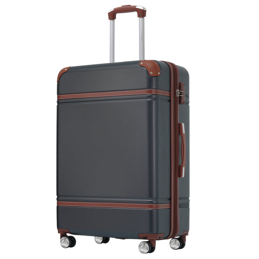 Hardshell Luggage with TSA lock , 24' Expandable Lightweight Suitcase with Spinner Wheels, Single Vintage Luggage,Black
