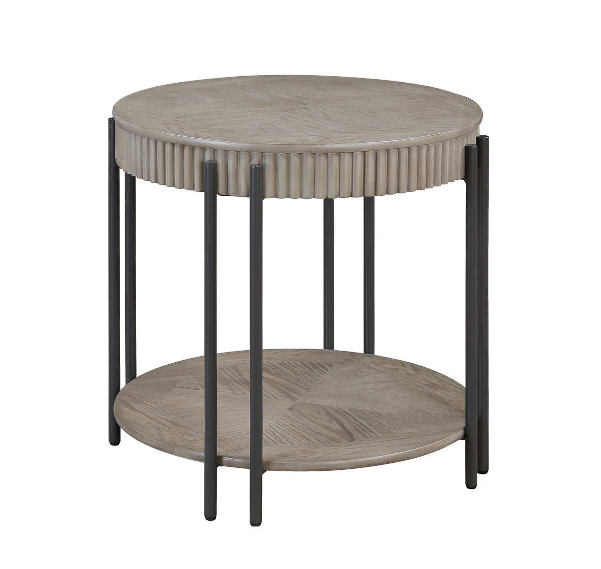 1pc Contemporary Round End Table with Storage Shelf Black Brown Tan / Beige Finish Living Room Wooden Modern Furniture