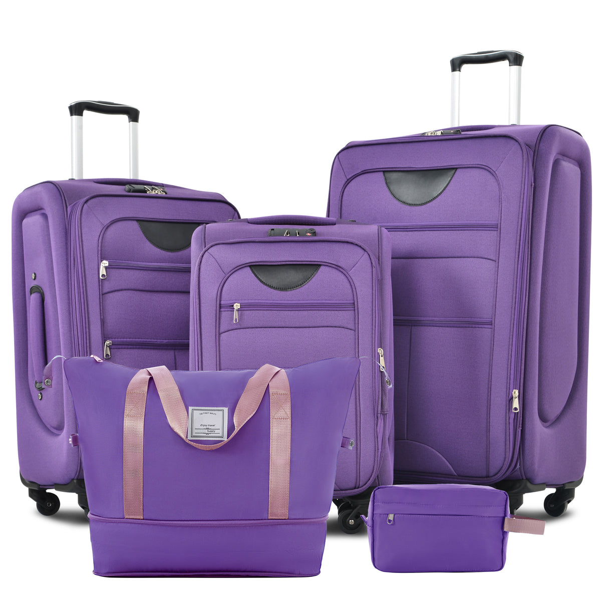 Purple Softside Luggage Expandable 3-Piece Set with Duffel Bag, Lightweight Polyester Spinner Suitcase, 22/26/30 IN