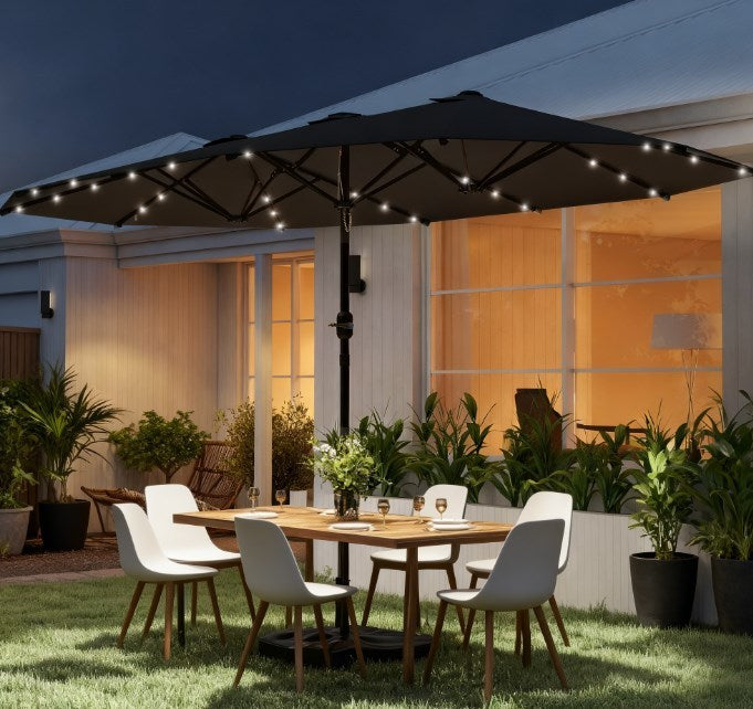 Easy to Use Double-Sided Parasol with Base,Patio Parasol with LED Solar Lights,Parasol Double-Sided Sun Umbrella