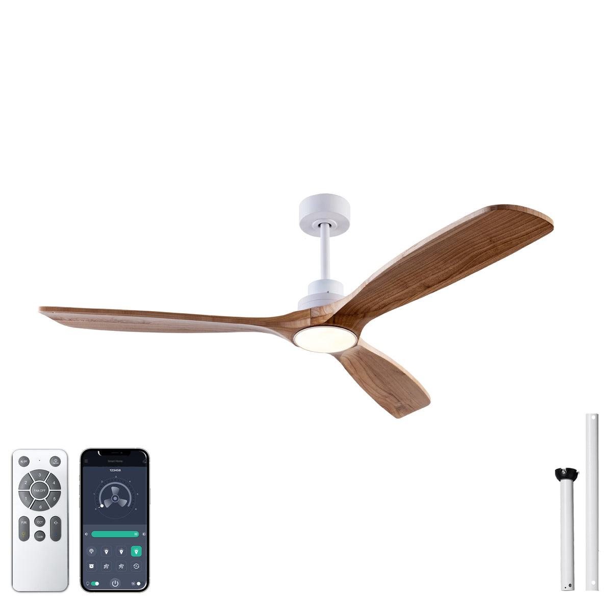 52' Natural  Wood Ceiling Fan with 6 Speed Noiseless Reversible DC Motor, Indoor 3 Blade Wood Ceiling Fan for Farmhouse Bedroom Living Room Gazebo Patio