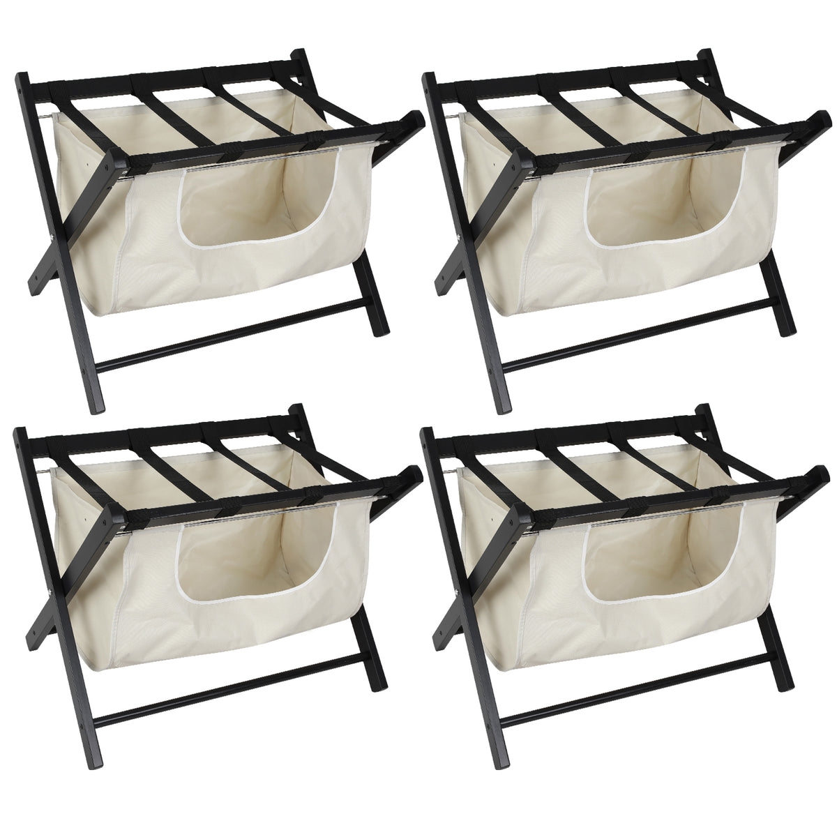 Hofitlead Wooden Luggage Rack, Folding Luggage Rack Suitcase Stand with Storage Shelf for Home Guest Room Bedroom Hotel,Black,4 PCS