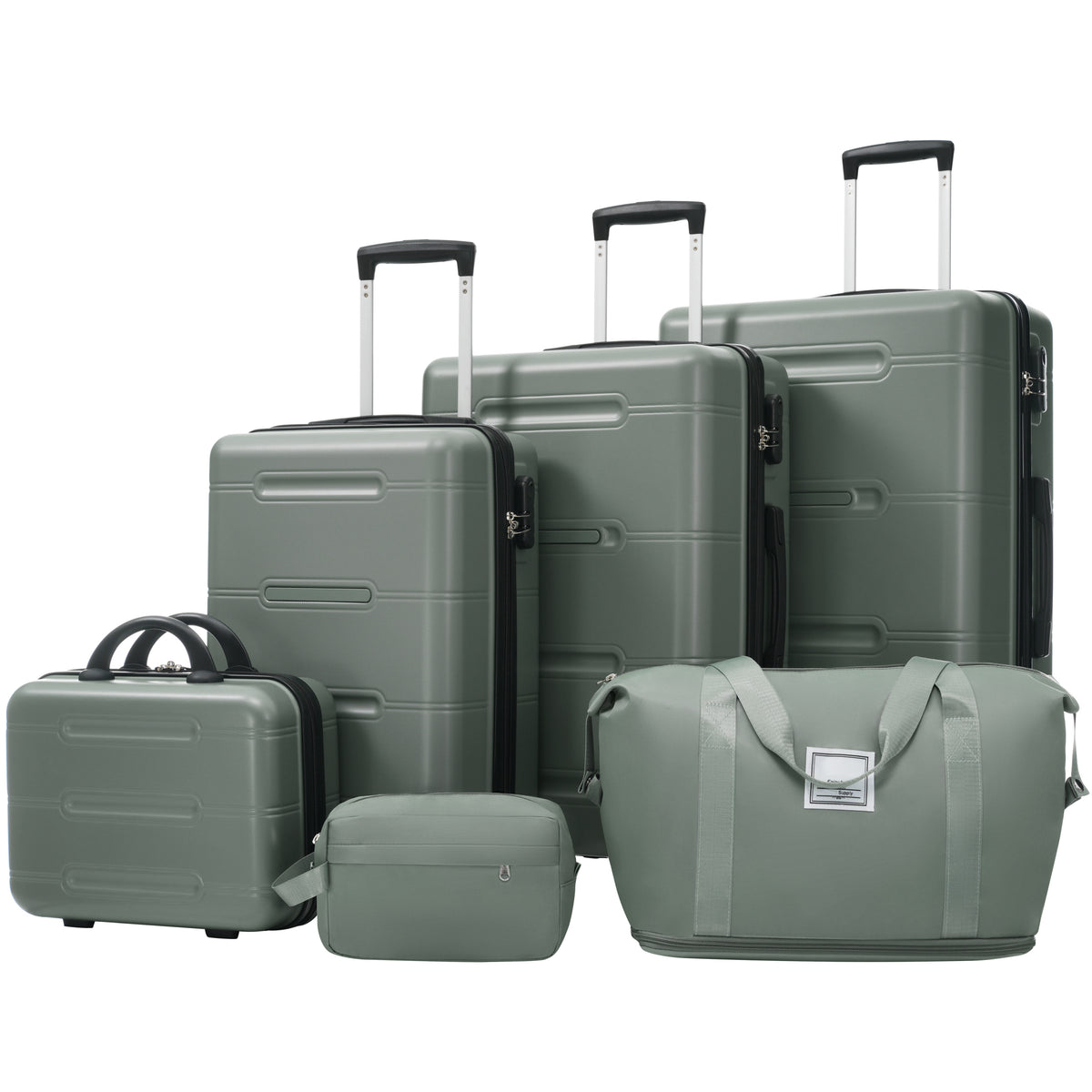 6-Piece Lightweight Hardshell Luggage Set with Double Spinner Wheels, Password Lock, Cosmetic & Toiletry Bags in Army Green ABS Material