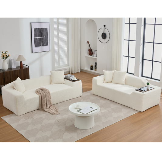[NEW ARRIVED] [VIDEO PROVIDED]2 Piece Boucle Cloud Sofa Set, Upholstered Sofa Set, Modern 3 Seater and 2 Seater Sofa  with MDF End Table for Living Room ,Apartment,3+2 couch,Boucle,Beige