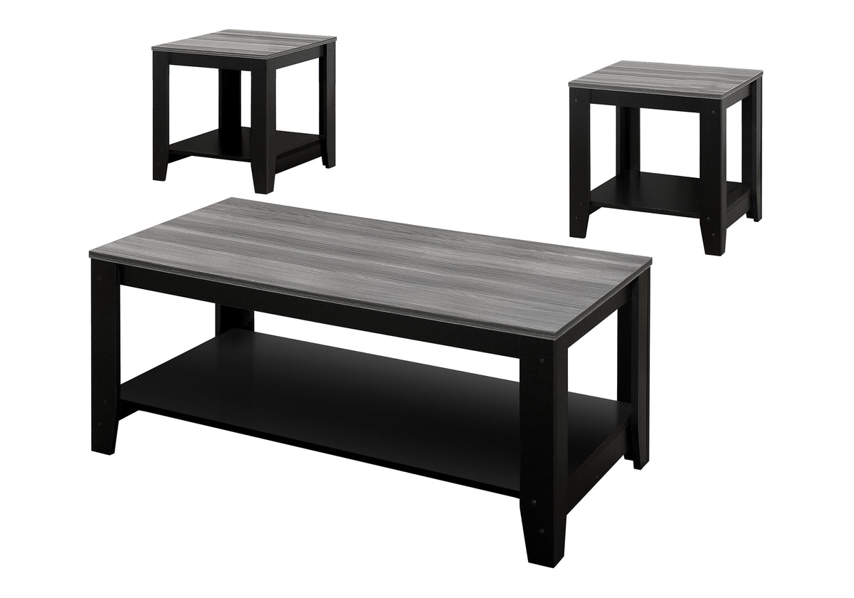 Table Set, 3pcs Set, Coffee, End, Side, Accent, Living Room, Black And Grey Laminate, Transitional