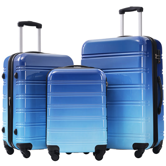 Hardshell Luggage Sets 3 Piece Gradient Color Expandable Suitcase with Spinner Wheels and TSA Lock Lightweight 20' 24' 28' Available,Blue and Light Blue