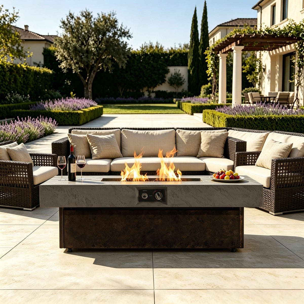 50000 BTU Rectangle Fire Pit Table, Smokeless Propane Outdoor Firepit Table with Convertible Coffee Table Design, Dual Height Adjustable Weather Resistant Patio Fire Furniture