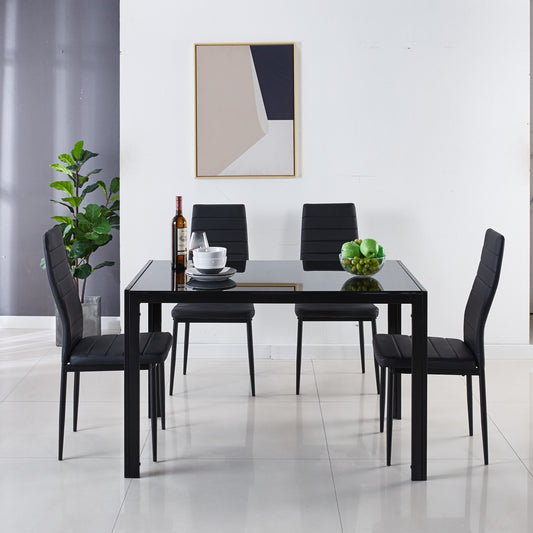 1+4,5pieces dining set, Table metal leg Mid-century Dining Table for 4-6 people With glass  Table Top, Pedestal Dining Table, End Table Leisure Coffee Table