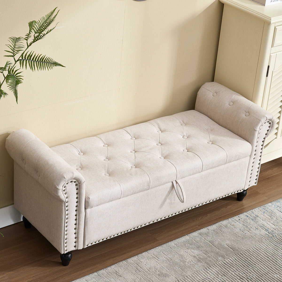 Coolmore Storage Ottoman 55.12 Inches Upholstered Fabric Storage Ottoman Bench,Button Tufted Ottoman with Storage for Living Room,Bedroom End of Bed Bench Withstands 275lbs