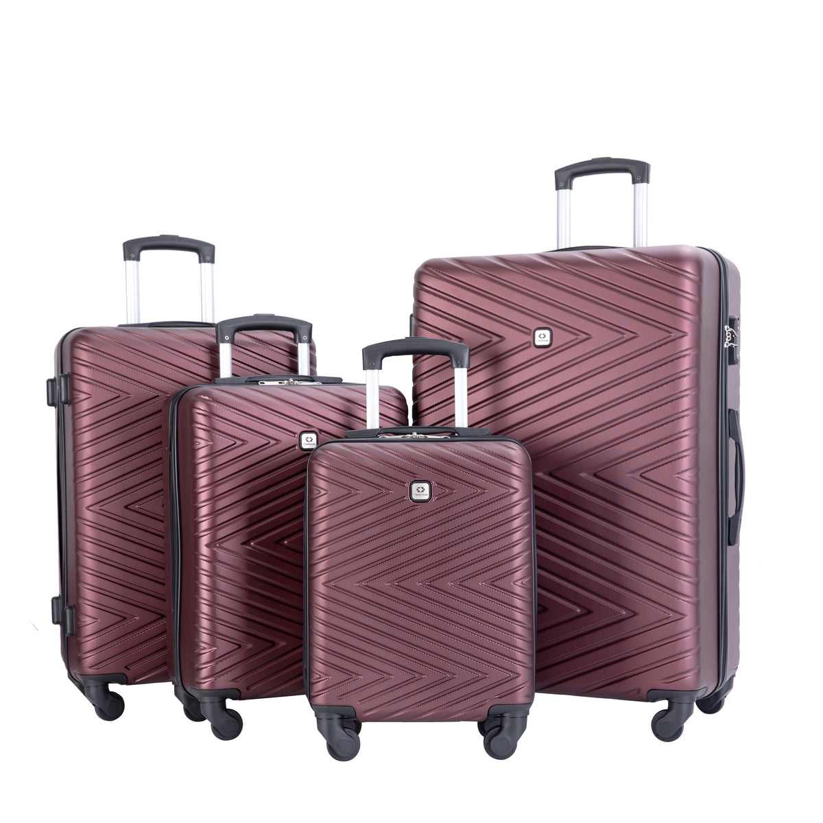 luggage 4-piece ABS lightweight suitcase with rotating wheels, 24 inch and 28 inch with TSA lock, (16/20/24/28)  WINE RED