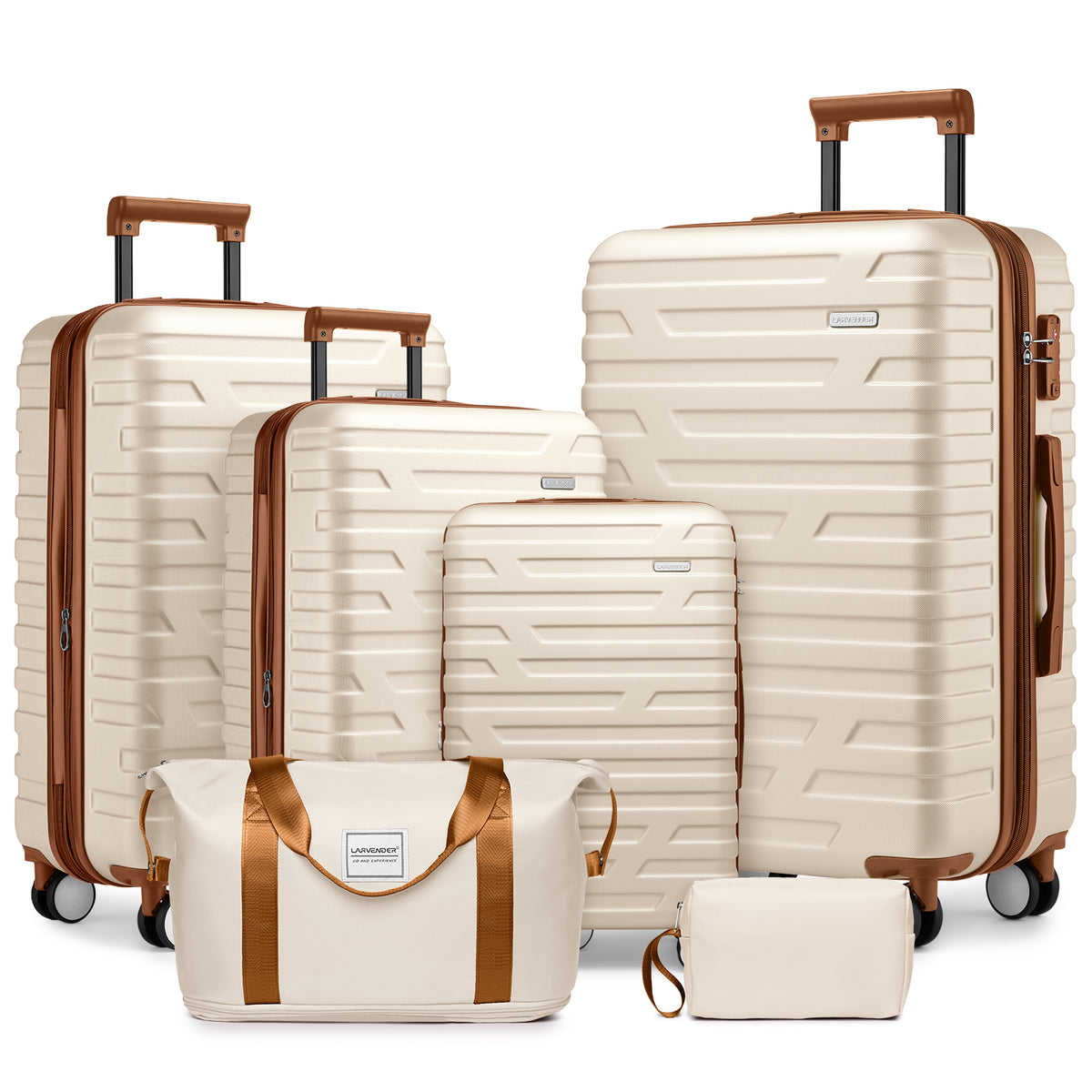 Luggage Sets 6 Piece with Duffel Bags, Hardside Expandable Suitcases with Spinner Wheels TSA Lock, Cream