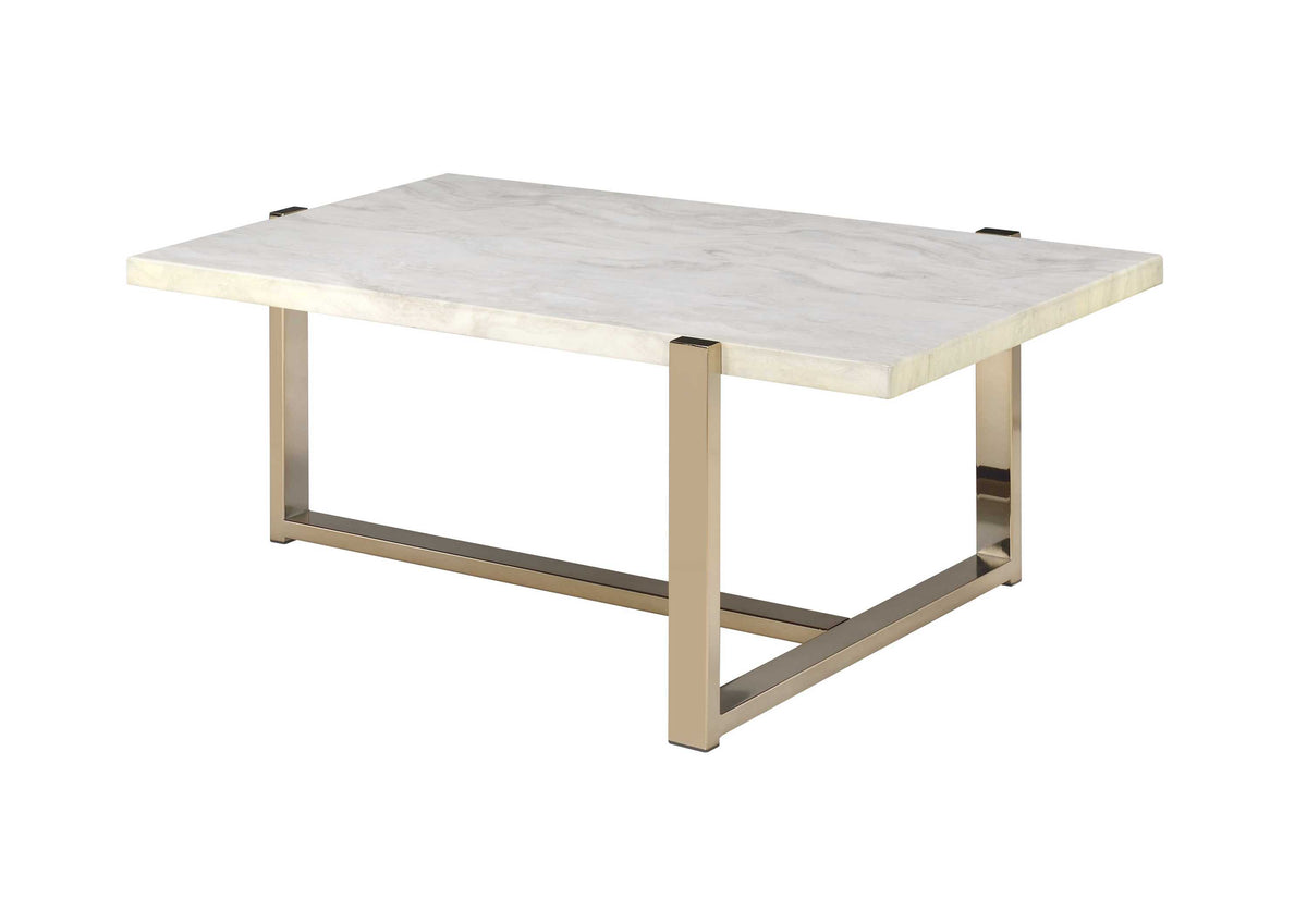 Feit  Faux Marble Top & Champagne Finish Coffee Table