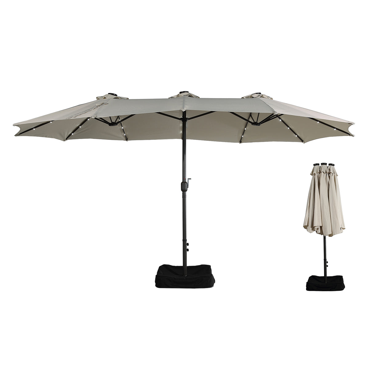 15ft Patio Maket Umbrella with base and led (Beige)