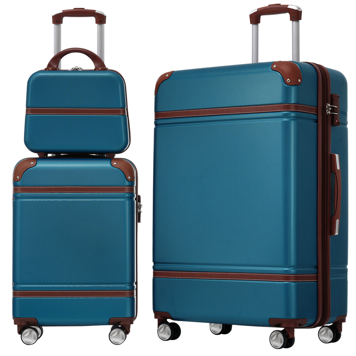 Hardshell Luggage Sets 3 Pieces 20'+28' Luggages and Cosmetic Case Spinner Suitcase with TSA Lock  Lightweight,Blue