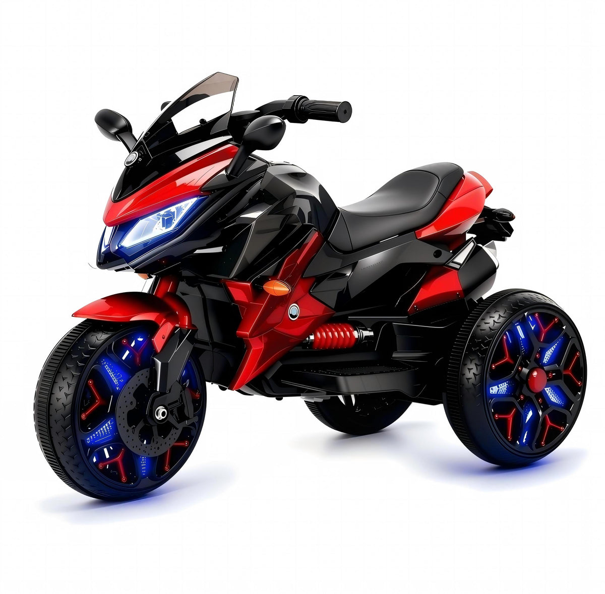 Kids Motorcycle Ride-On Motorcycle 3-Wheels Battery Powered Motorbike  Rechargeable 12 V kids  ride on toy with PU seat Training  Wheels/manual throttle/ drive by hand /Lighting  wheels